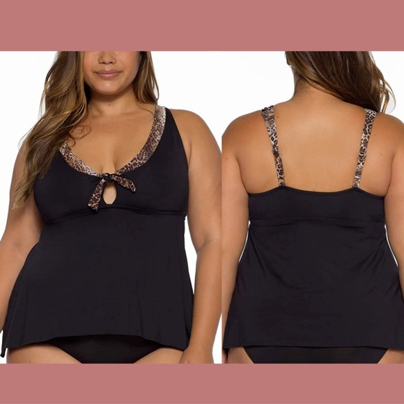 NEW Becca Leopard Trim Over‎ The Shoulder Tankini Top [PLUS 3X ] - Picture 1 of 12